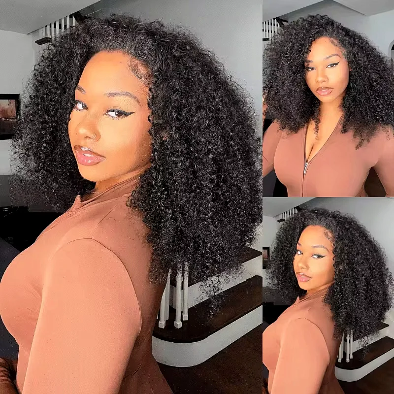 

250% Kinky Curly Half Wig Human Hair Glueless 3 In 1 Flip Over Human Hair Wigs Afro Curly V Part Wigs Upgrade Headband Wigs Sale