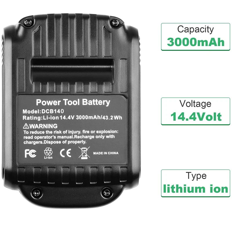 Akumulator litowo-jonowy 14.4V zamiennik dla narzędzi Dewalt DCB140 DCB140-XJ DCF836D2 DCS332M2 DCD734C2 DCF835L2 akumulatory