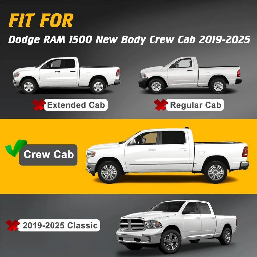 لوحات الجري مناسبة لـ Dodge Ram 1500 2019-2025 Crew Cab جسم جديد، خطوات جانبية مناسبة لـ Ram 1500 2025 شديدة التحمل من الفولاذ المقاوم للصدأ Pa