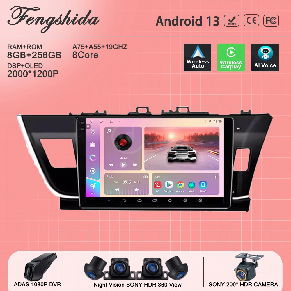 Auto Radio For Toyota Corolla Altis RHD 2014/2015/2016 Touch Screen Stereo HeadUnit CPU Dash Cam GPS Navigation No 2din DVD HDR