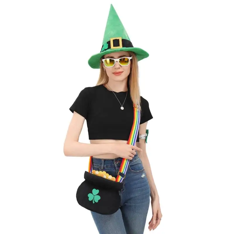 Wenam trevos saco arco-íris alça de ombro moedas trevo verde crossbody saco festival traje acessórios bolsa de ombro feminina