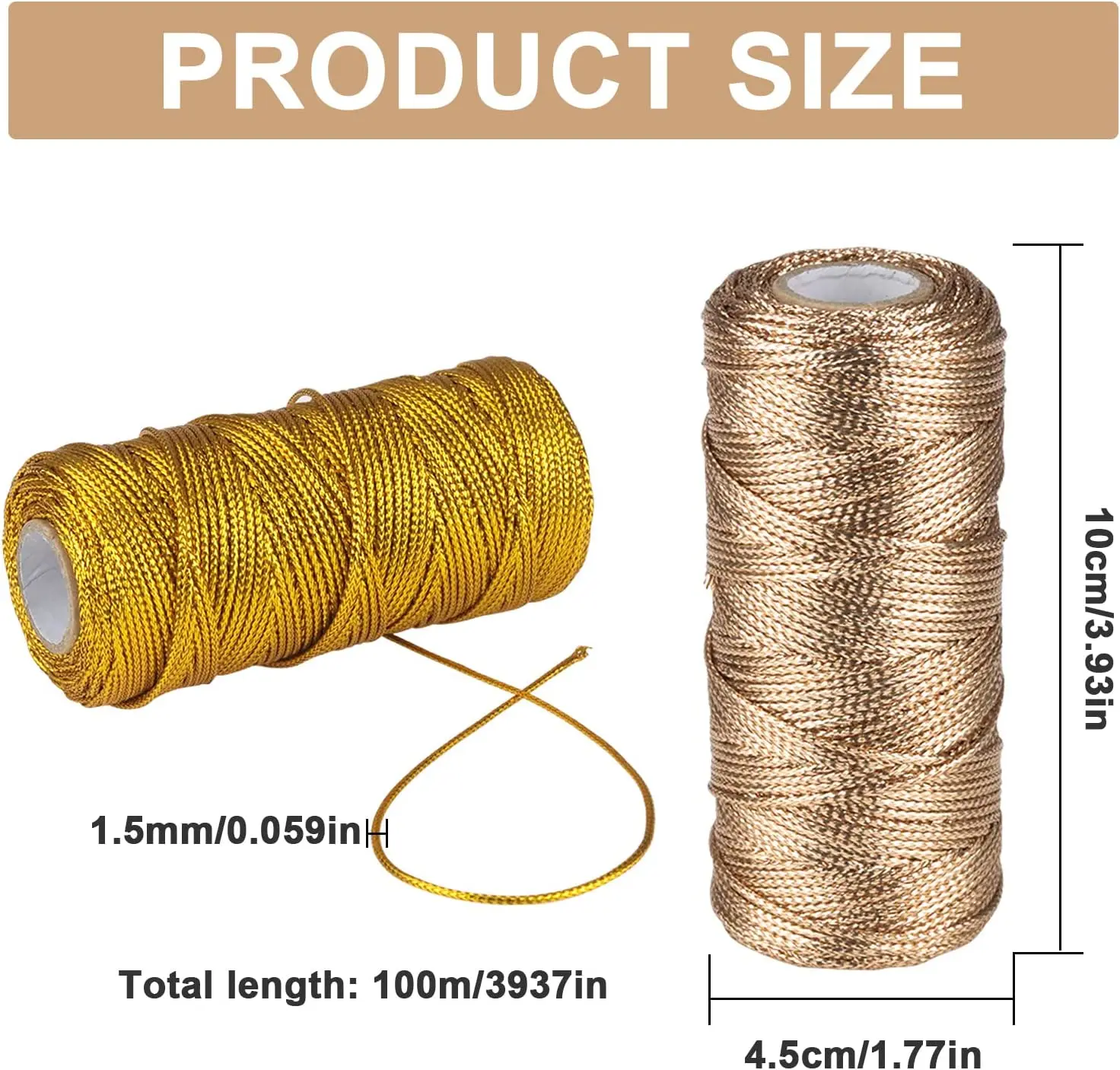 100 m/rotolo filo metallico cavo oro argento Macrame corda corda confezione regalo corda avvolgente per fai da te intrecciata