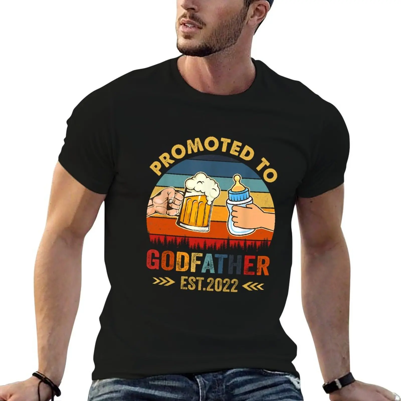 Promoted to Godfather Est 2022 Vintage T-Shirt funny t shirts cotton t shirt for man T-Shirt