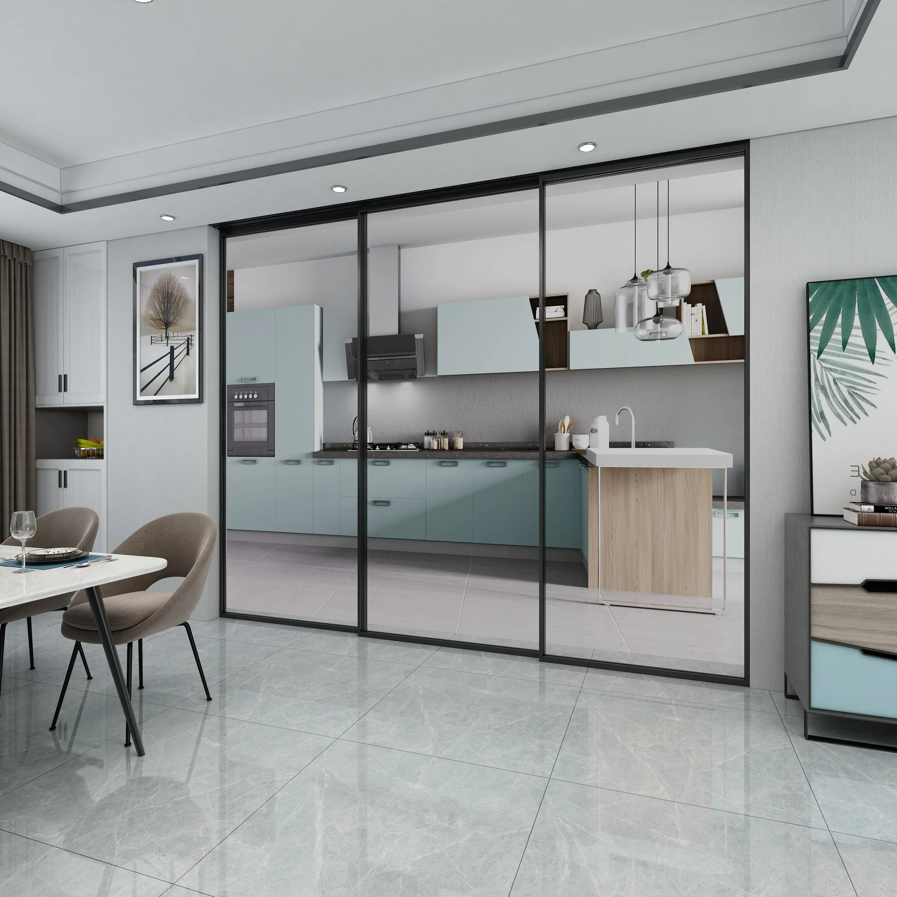 Multi Panel Kitchen Smoke Proof and Moisture Proof Sliding Door Good Sealing Performance Glass Doors Long Life Sliding Doors