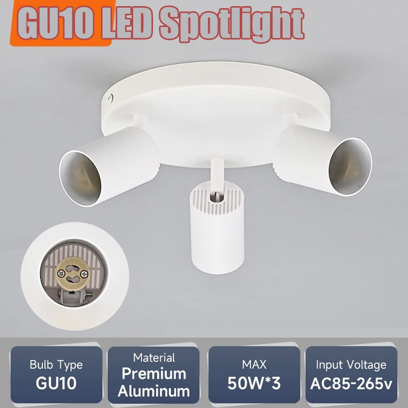 

3 Heads GU10 LED Bulb Spotlight Track Light 85-265V Recessed Ceiling Lighting for Indoor Home, Kitchen, Hallway