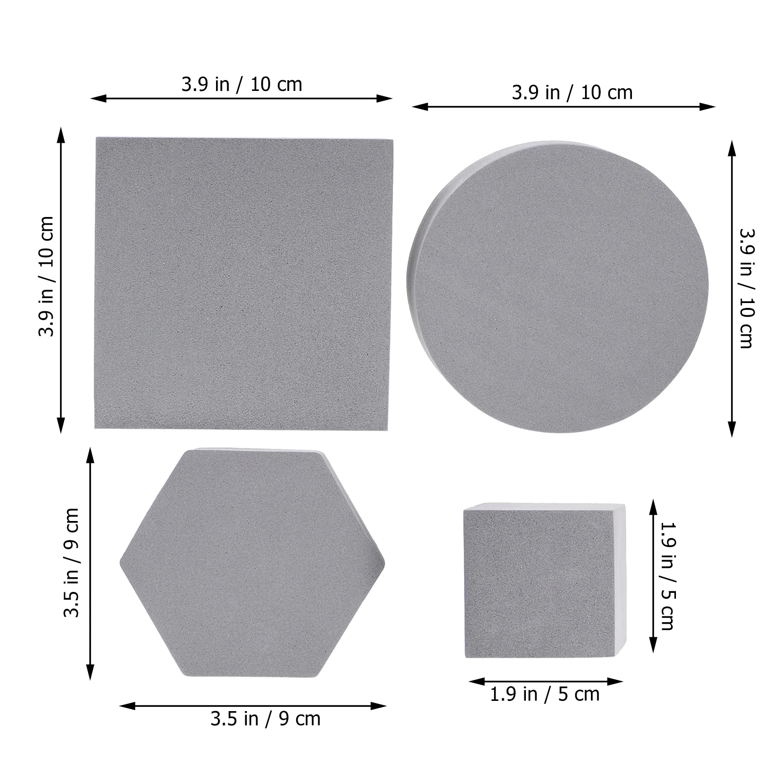 

4 Pcs Geometry Cube Props 5x5x5 Cube 10x10x4 Rectangular 10x3 Grey Cylinder 9x2 Grey Hexagon Photo Shooting for Product