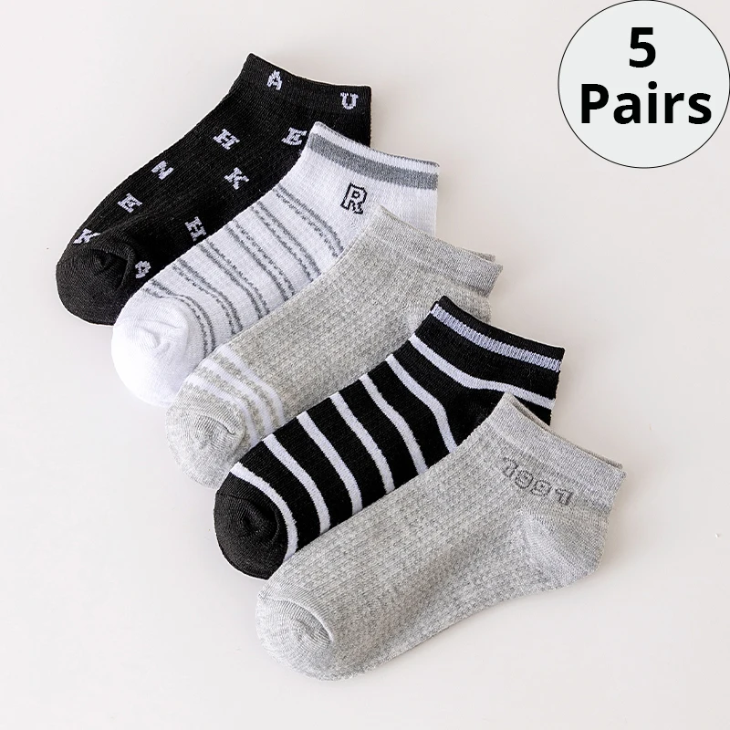 5 Pairs Of Men\'s Simple Striped Liner Anklets Socks, Comfy Breathable Soft Sweat Absorbent Socks For Men\'s Outdoor Wearing