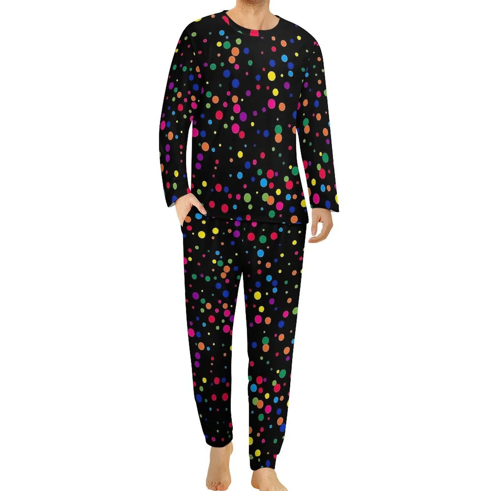 Colorful Polka Dots Print Pajamas Spring  Sleep Sleepwear Male 2 Pieces Design Long-Sleeve Soft Oversized Pajama Sets