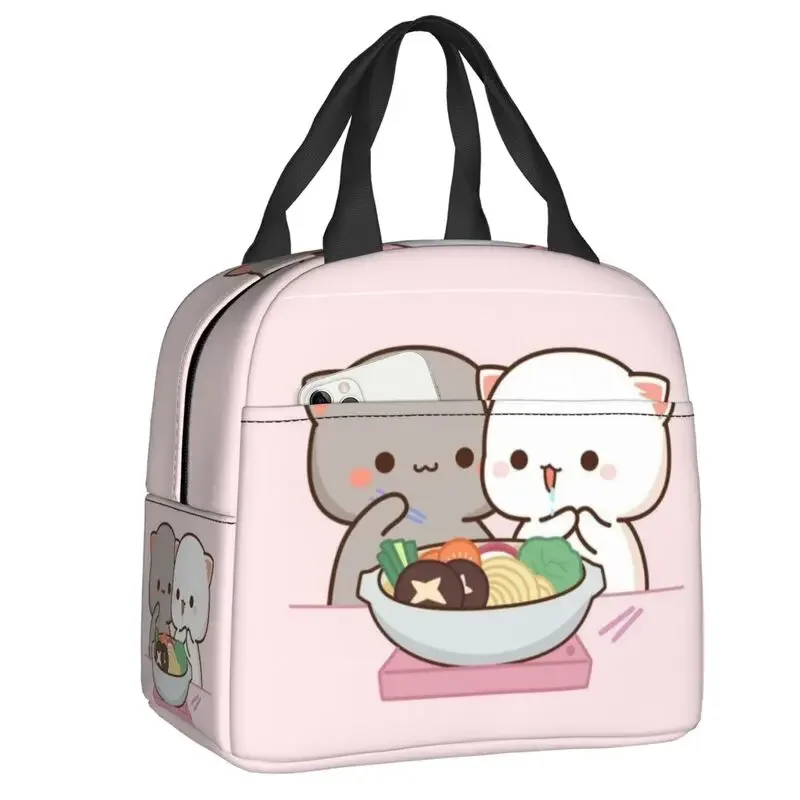 Peach And Goma Eating Salad Thermal Insulated Lunch Bags Women Resuable Lunch Tote for Work School Travel Multifunction Food Box