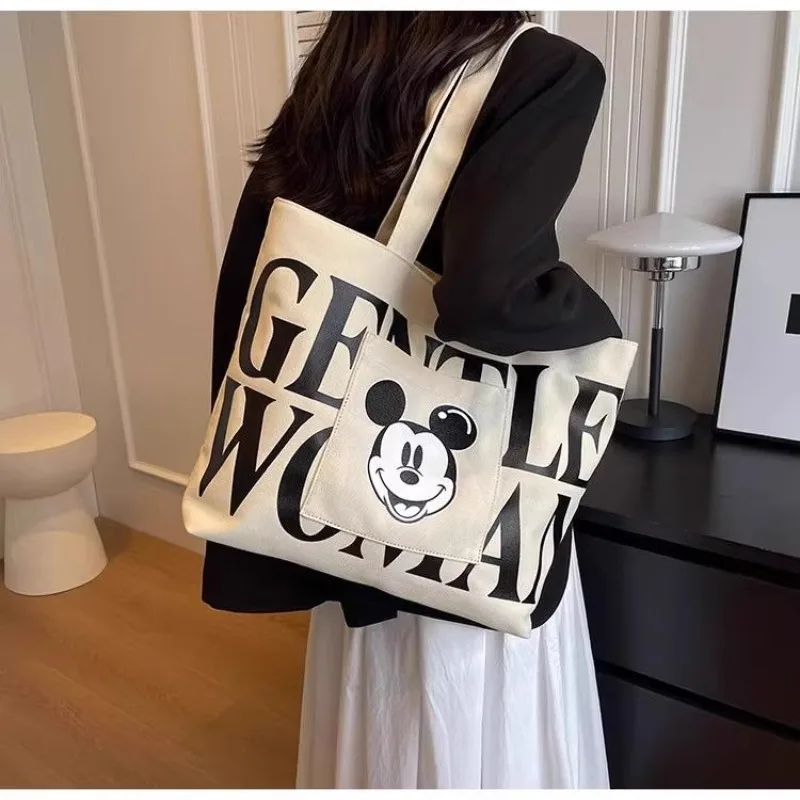 

New Disney Mickey Canvas Bag Women's Versatile Casual Shoulder Bag Commuter Handbag Large Capacity Multifunctional Mommy Bag