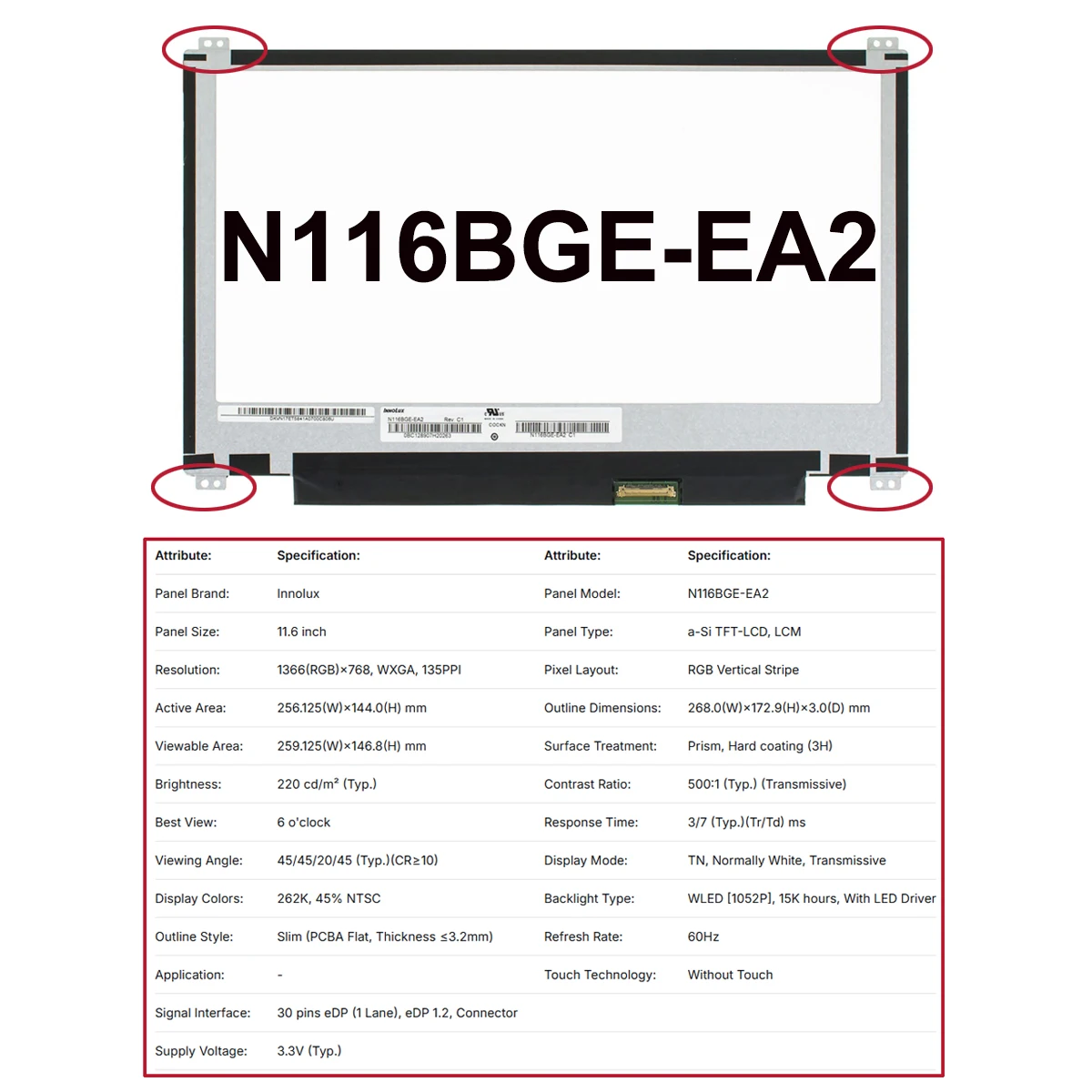 الأصلي والجديد A + 11.6 "كمبيوتر محمول Lcd شاشة عرض لوحة سليم 30 دبابيس NT116WHM N42 NT116WHM N21 N116BCA EA1 N116BGE EA2 NV116WHM N45