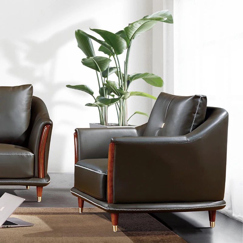 #  Light Coffee Office Sofa Set Modern Leather Cover With Metal Base For School