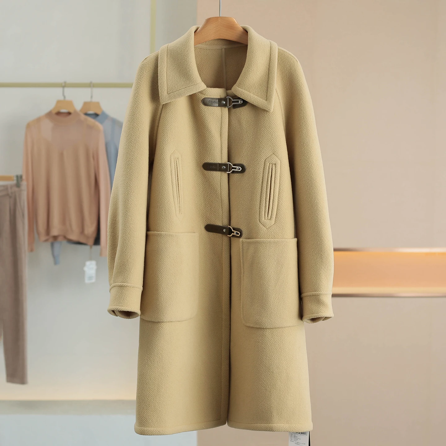 

Двустороннее шерстяное пальто 25: Новая зимняя модная женская одежда, кашемировое пальто на пуговицах с поясом, прямой крой, для повседневной носки