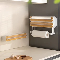 Wall Cling Film Dispenser Wrap Cutter Aluminum Film Foil Dispenser Wall Magnetic Stretch Roll Paper Shelf Kitchen Storage Tool