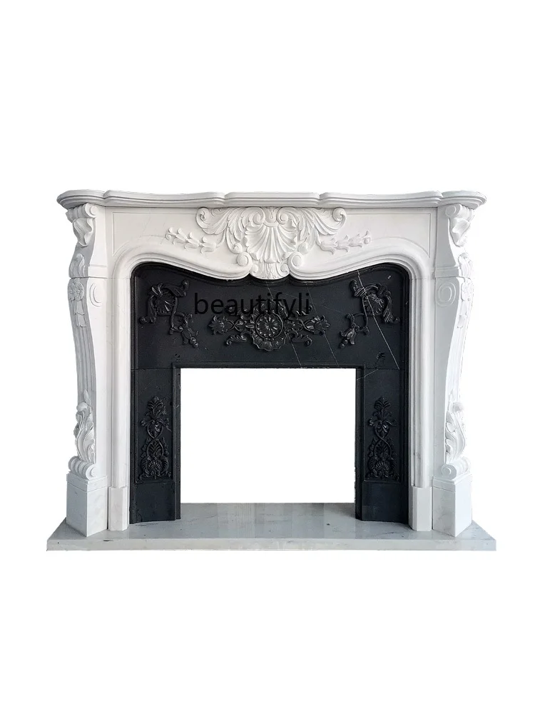 

Marble Mantelshelf Stone Carving White Marble European Style French Simplicity Style Living Room Decoration Stone Curio Cabinet