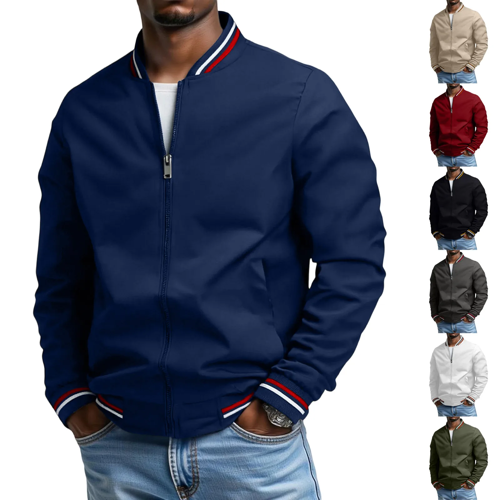 

Men's Leisure Jacket Solid color Standing Collar Zipper Double Stripes Jacket Coat Warm Coat Fall Winter Outwear Jackets