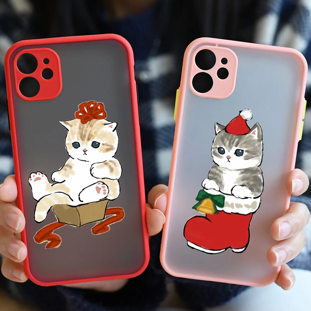 

Cute Cat Phone Case for IPhone 13 11 12 Mini Fundas for IPhone 15 Pro Max 7 8 14 Plus SE2 X XR XS MAX Christmas Shockproof Cover