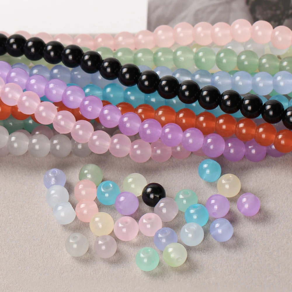 6mm 8mm 10mm Imitated Jade Opaque Glass Round Loose Beads For Jewelry Making DIY Bracelet Necklace Earring Findings