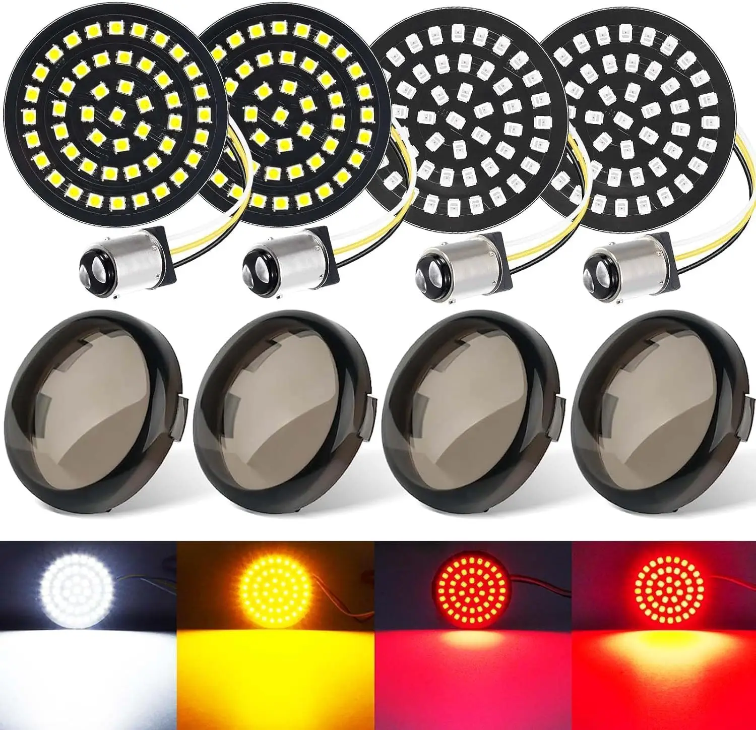 

2inch Turn Signals, 48LEDs Front Rear Turn Signals with 4 Smoked Lens Cover Fit for Harley Touring Road Glide Road King