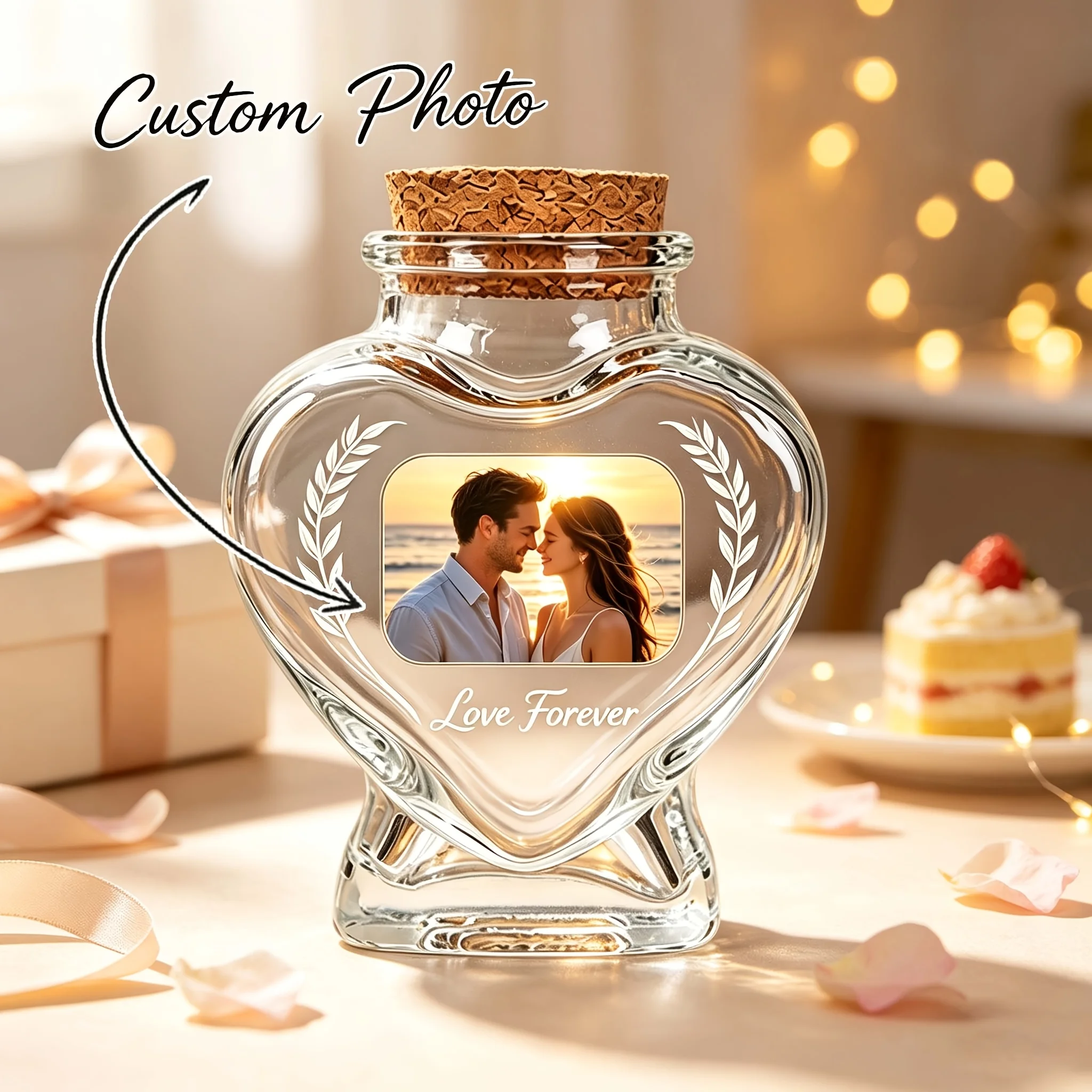 1 Piece Personalized Photo Sand Bottle Decoration, Atmospheric Glass Wishing Bottle, Suitable for Proposals, Engagements, Anniversaries, Long-Distance Couples, Wedding Gifts, Birthdays, Pet Memorials, Travel and Graduation, Christmas and New Year, Table Decoration Gifts