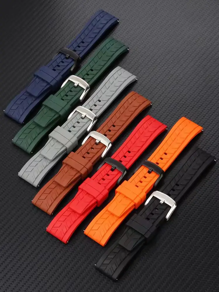 ユニークなデザイン FKM ラバー時計ストラップ 20 ミリメートル 22 ミリメートルブラックブルーリストバンドスライドキーパーリングクイックリリースバックルスポーツ時計バンド