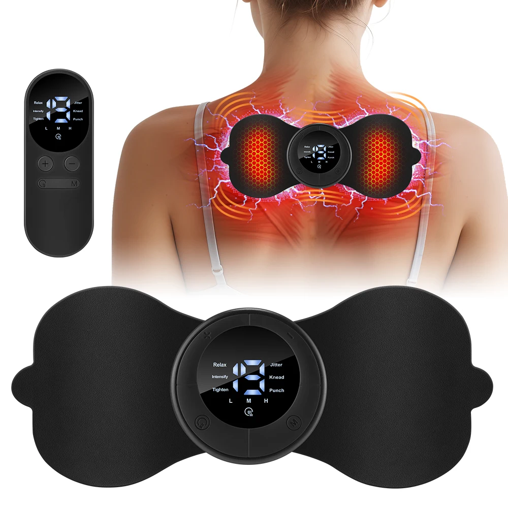 Wireless Body Massager Patch 3 Warm Settings 6 Modes 19 Levels Rechargeable Neck Shoulder Heated Massage Pad with Remote