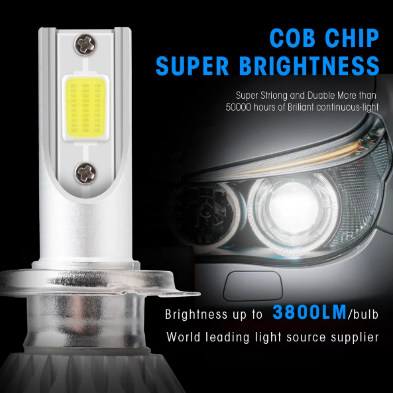 H1 C6 Led Headlight Bulbs COB Chips 12V H7 LED Car Lights H4 Led Bulbs H8 H9 H11Car LED 6000K 72W 7600LM Auto Headlamps Bulbs