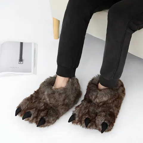 겨울 따뜻한 부드러운 실내 바닥 슬리퍼 크리 에이 티브 동물 발 슬리퍼 남여 재미 있은 만화 공룡 발톱 플러시 슬라이드 어린이위한