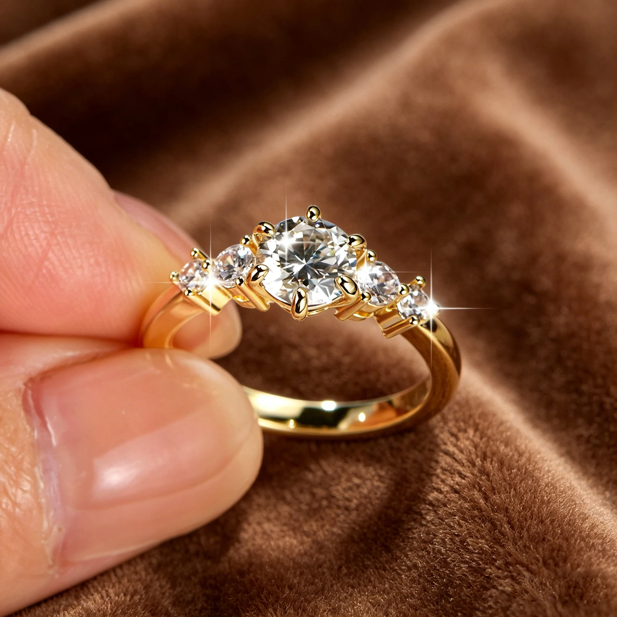 Abestecom Classic VVS1 1.0ct Round D Color Moissanite Ring Luxury Six-prong Five Gemstone Ring Design Women Wedding Gift Jewelry