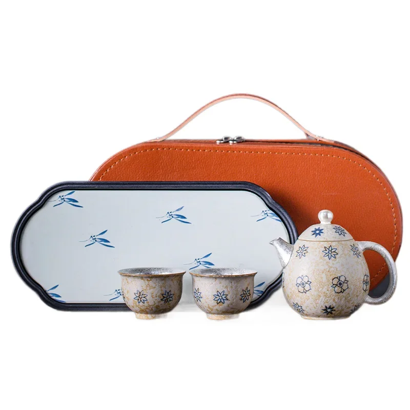 Luxury Tea Ceremony Tools Antique Glazed Pot and Two Cups Sterling Silver Tea Set, National Trend Style Simple Conference Gift