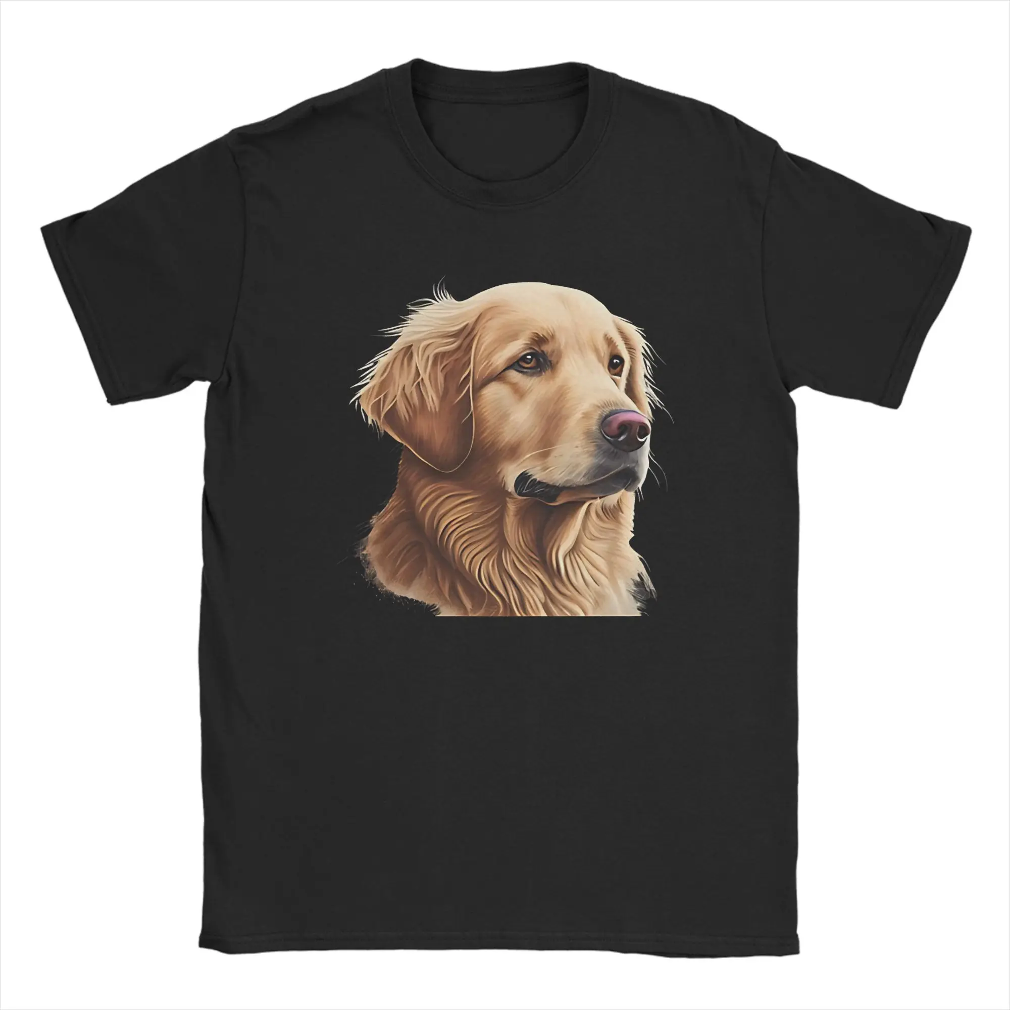 Golden Retriever Head Oil‑painting Art Portrait T Shirt Summer T Shirts Cotton O Neck Plus Size Clothes Short-Sleeved Tops
