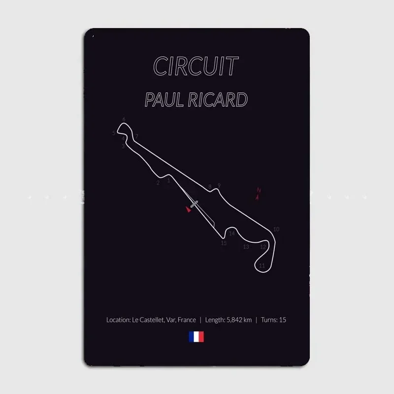 Circuit Paul Ricard France， Richard Theme Metal Tin Plaque Sign for Wall Decor Anywhere Vintage Style High Quality