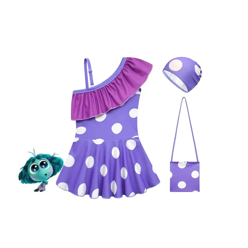 

Inside Out 2 Girl One-piece Swimsuit Swimming Hat Set Kawaii Edge Swimwear ENVY Movie Surrounding Popular Clothing Girl Gifts