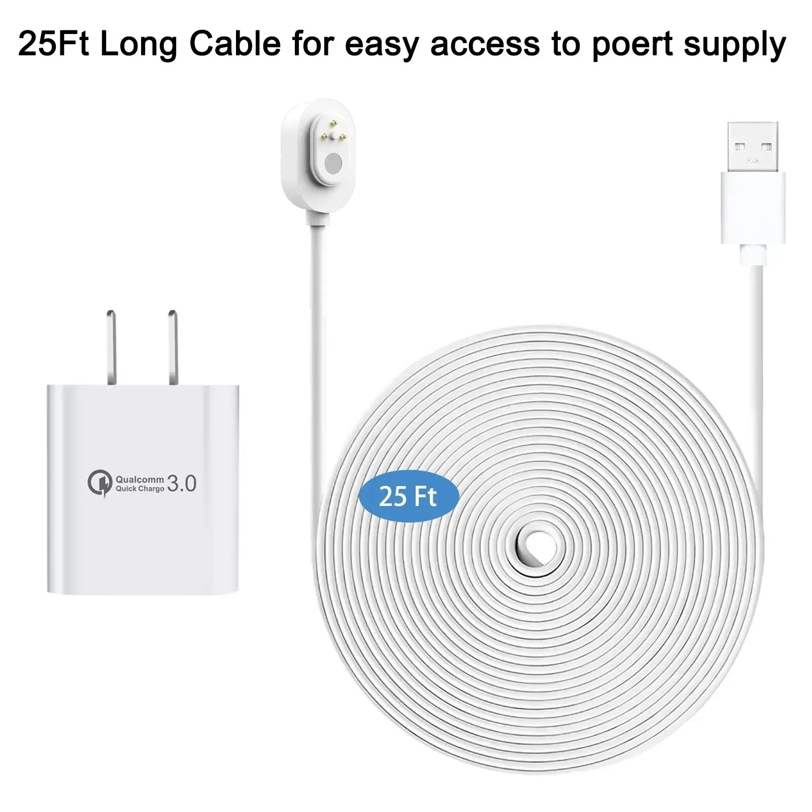 

White 7.6m Weatherproof Charging Cable for Arlo Ultra/Ultra 2/Pro 3/Pro 4/Go 2/PRO 5S with USB Port Fast Charger