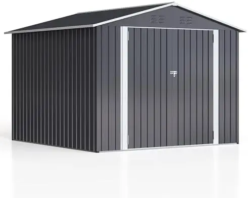 8X8 FT Outdoor Storage Shed, Utility Metal Tool Storage with Lockable Doors and Updated Frame Structure, Metal Garden - view 6