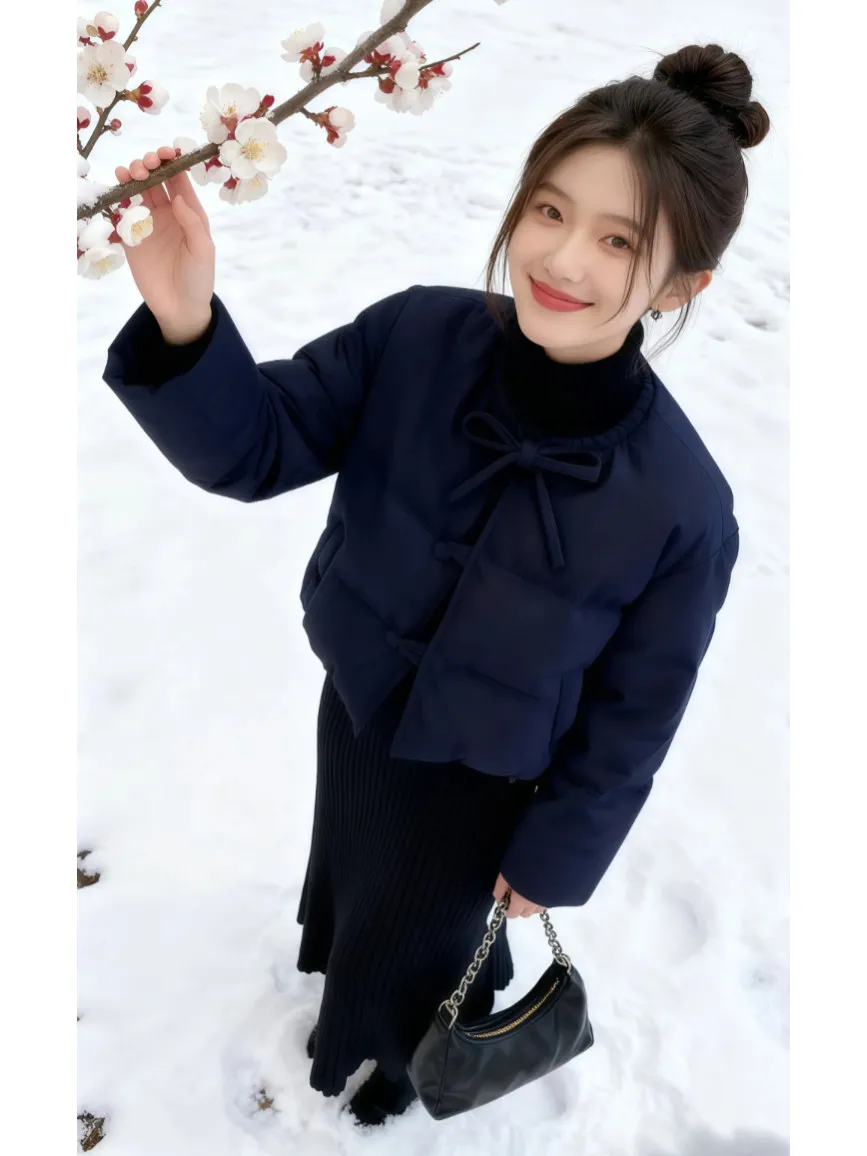 

Korean Sle Loose ort down Cotton Jaet Women's Winter New Bla Versatile Warm Coat Small Size ket Design Thiened