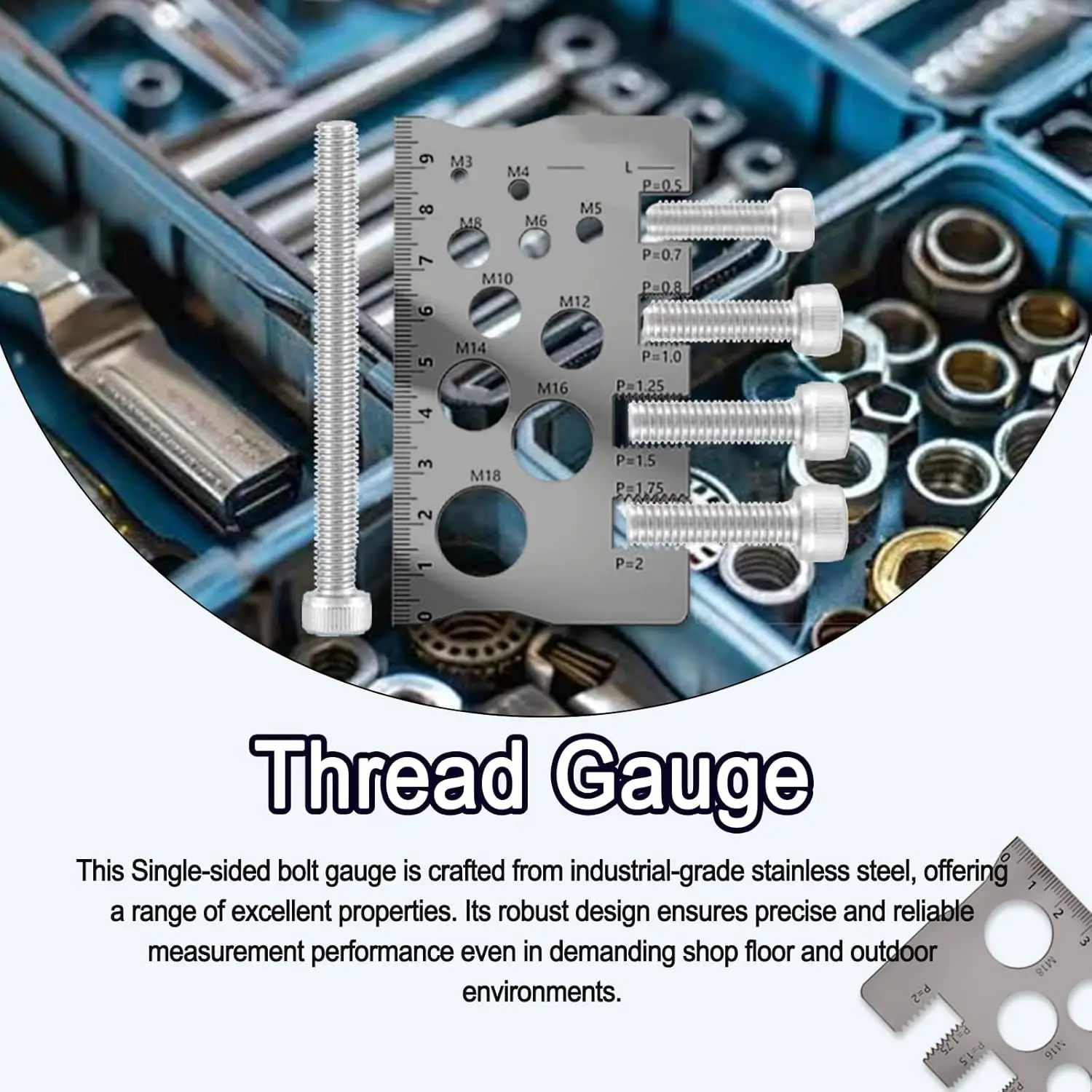 1pc/2pcs Stainless Steel Double-Sided Bolt Gauge Card, Portable Dual-Sided Bolt Measurement Card, Nut and Bolts Thread Checker