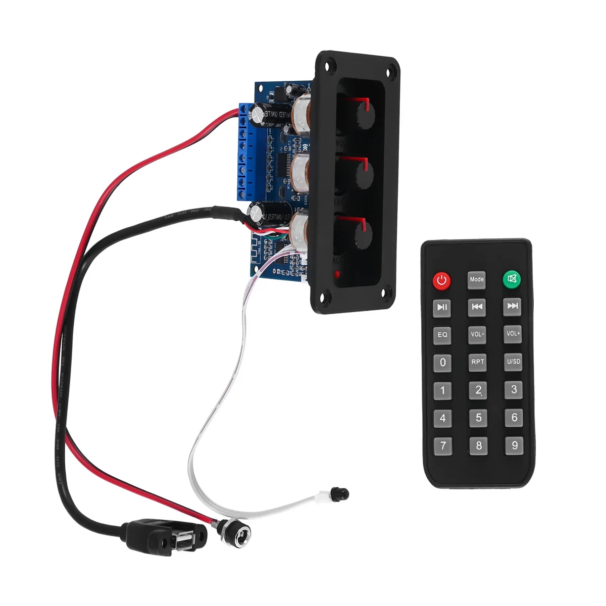 

2X25 Вт + 50 Вт 2,1-канальный Bluetooth 5,0 сабвуфер, комплект аудиоусилителя класса D с разъемом постоянного тока + USB-кабель + пульт дистанционного управления SQ