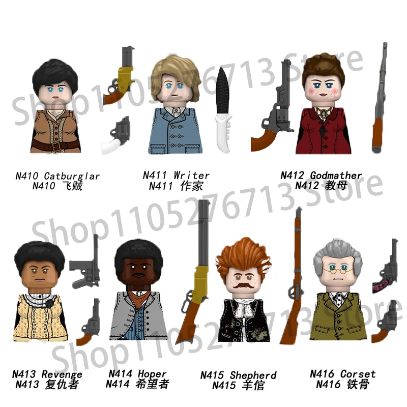 7Pcs/Sets Western Hunter Red Dead Redemption Blocks Detective Wolf Or Deer Action Figures Bricks Toys For Kids Gifts