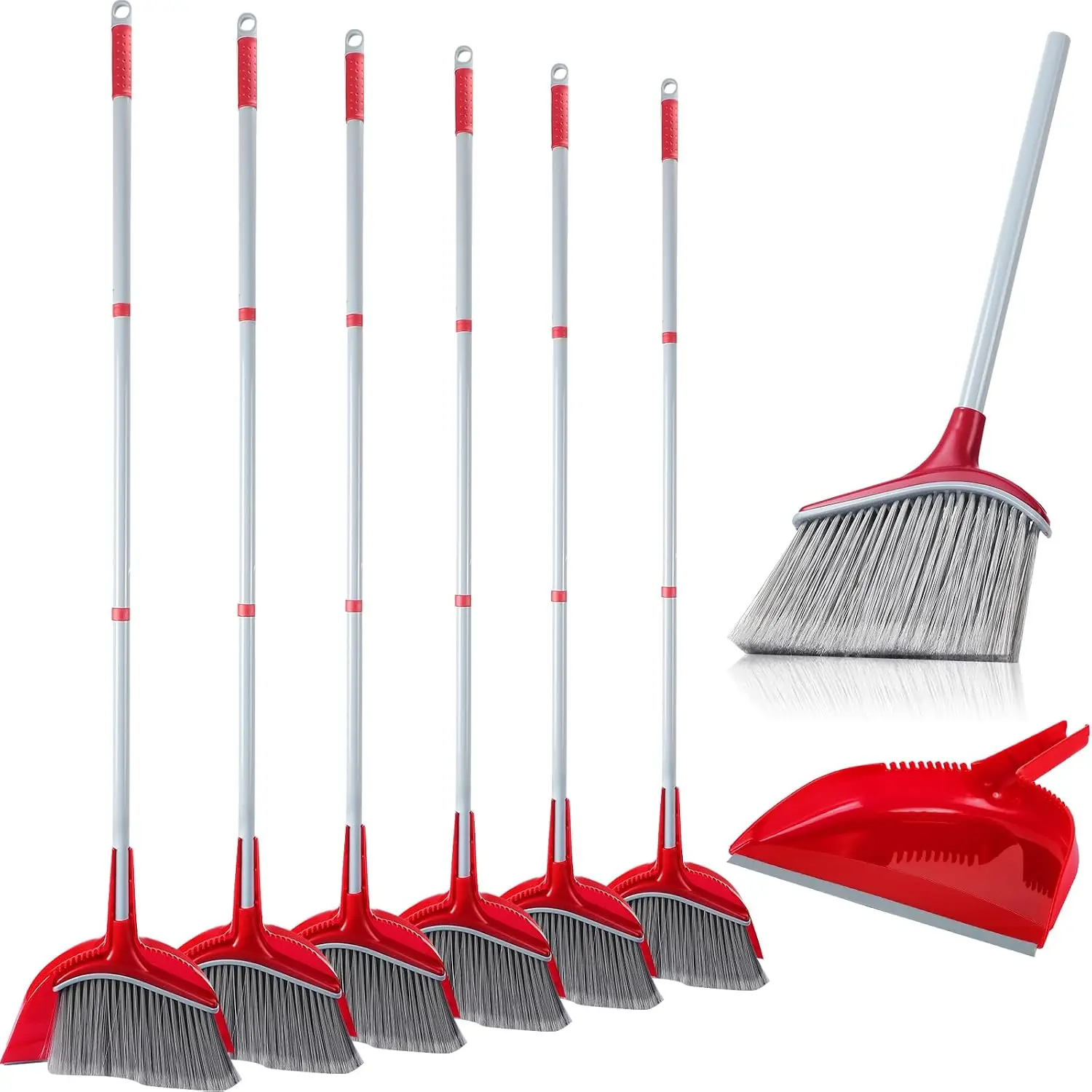 6 Pcs Broom and Dustpan Set, 54 Inch Indoor Angle Broom