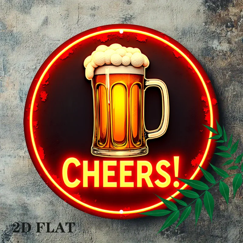 CIFBUY Vintage Cheers Aluminum Wall Art Waterproof Durable Round Plaque for Home Farmhouse Garage Bar Store Wall Door Decor