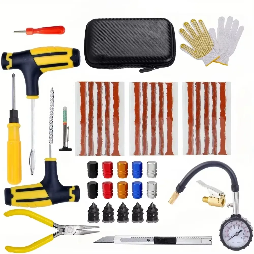 Car Tire Repair Kit Puncture Plug Tools Tyre Puncture Emergency for Tire Strips Stirring Glue Repair Tool Kit