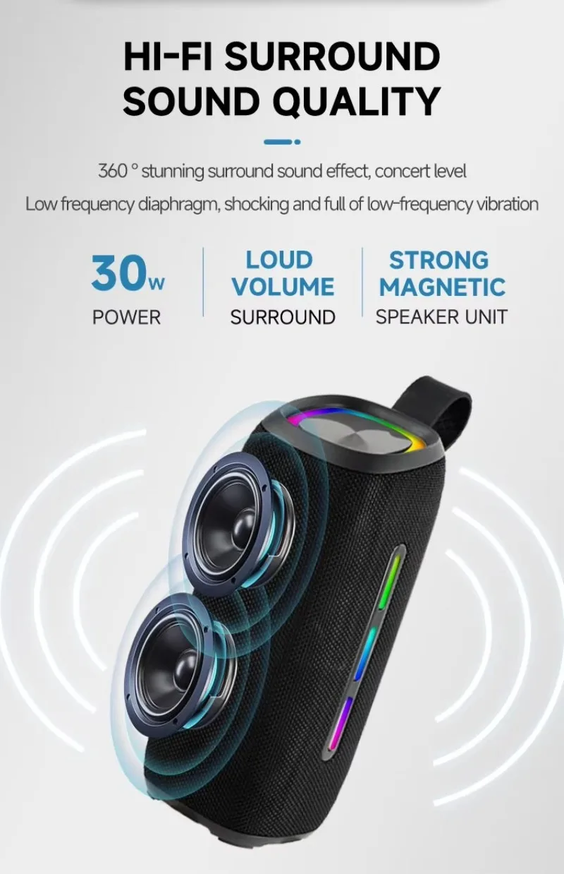 

Водонепроницаемая Bluetooth-колонка 30 Вт с RGB-подсветкой, супербасом, для вечеринок на открытом воздухе, 2 шт.
