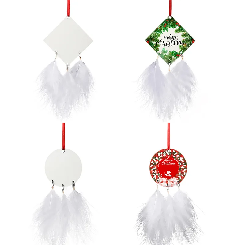 

50pcs/lot Blank Sublimation Christmas Decorations With Feathers For Heat Transfer Custom DIY Consumables