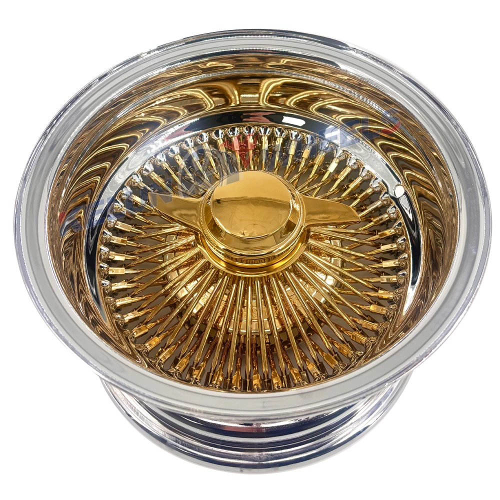 【Hot】Spoke Wire Wheel 14 5x114.3 Rims 13x7 Wire Wheels Reverse Chrome 72 100 Straight Spokes Gold Wire Wheel