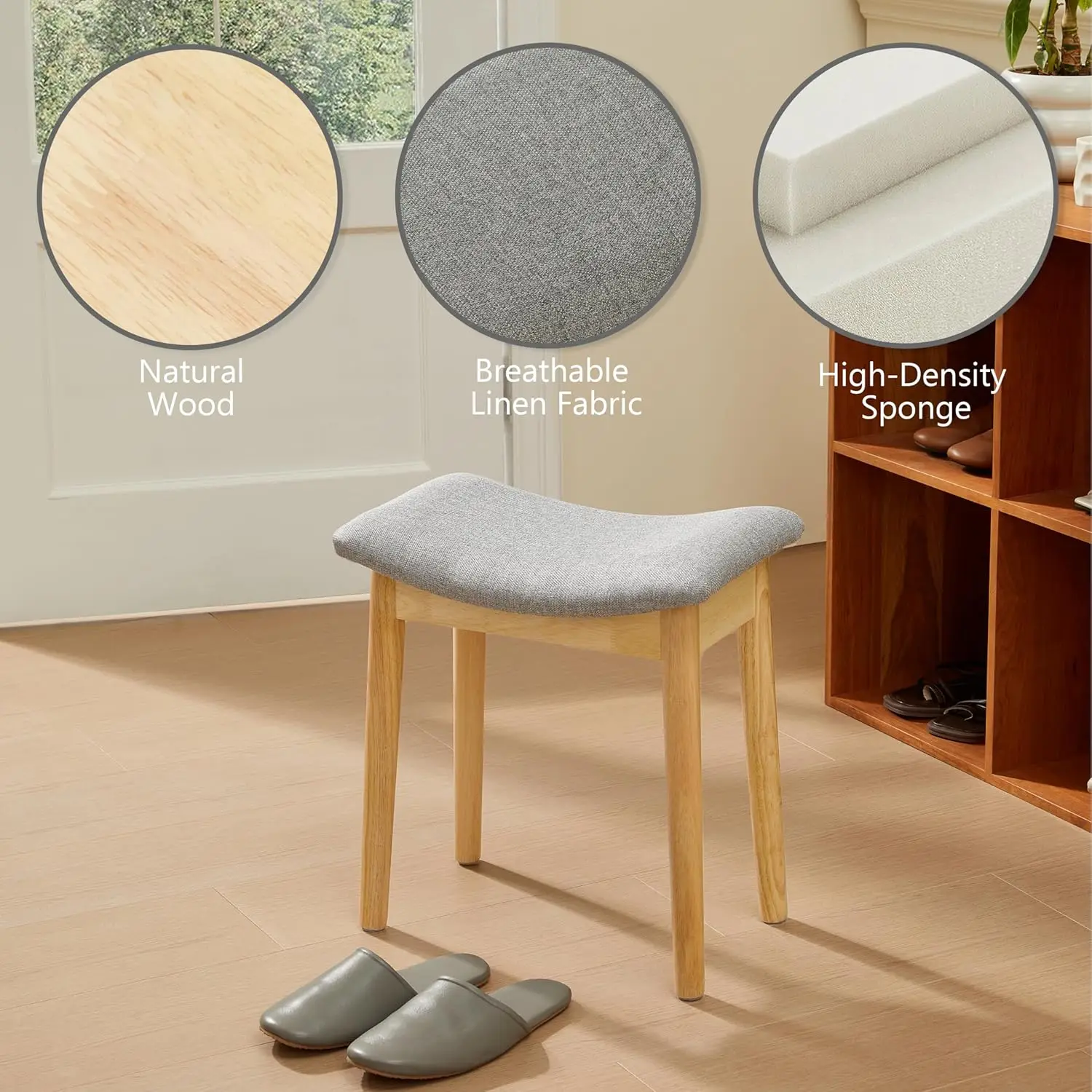 Vanity Stool Vanity Chair 18 Inch-  Stool Chair Wood Legs, Modern Piano Bench Makeup and Foot Stool for Bedroom. image 6