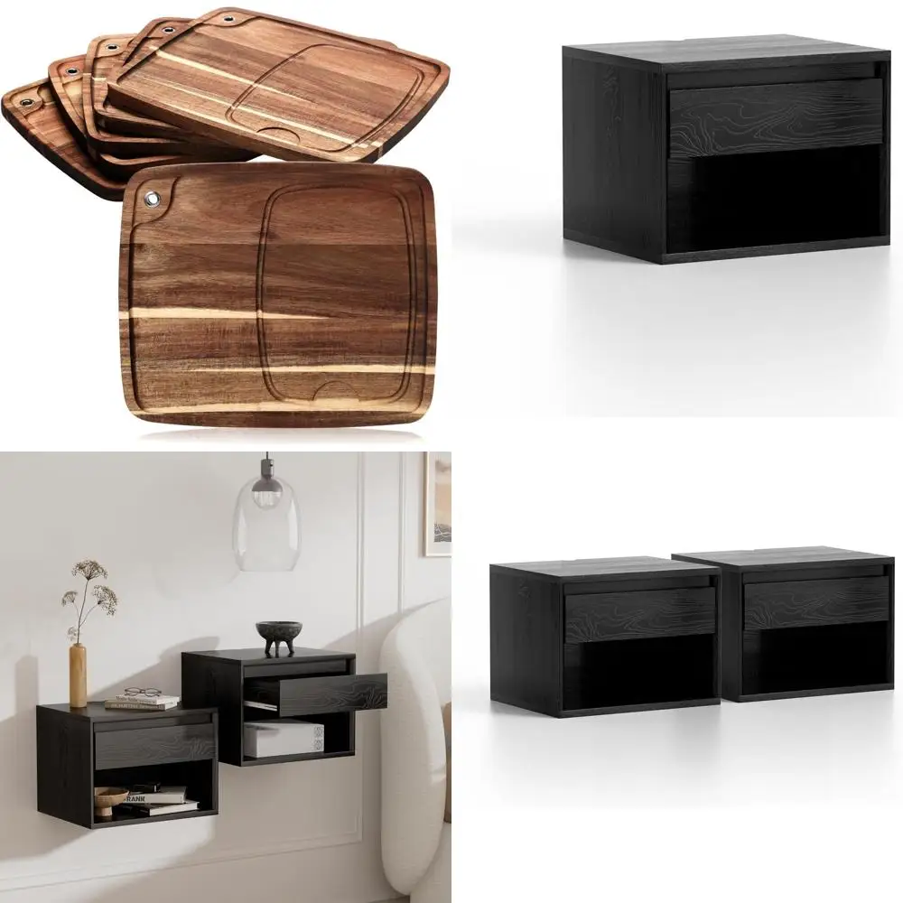 

Acacia Wooden Steak Board Set with 6 Plates and Juice Channel for Home Serving and Enjoying Delicious Meat Dishes