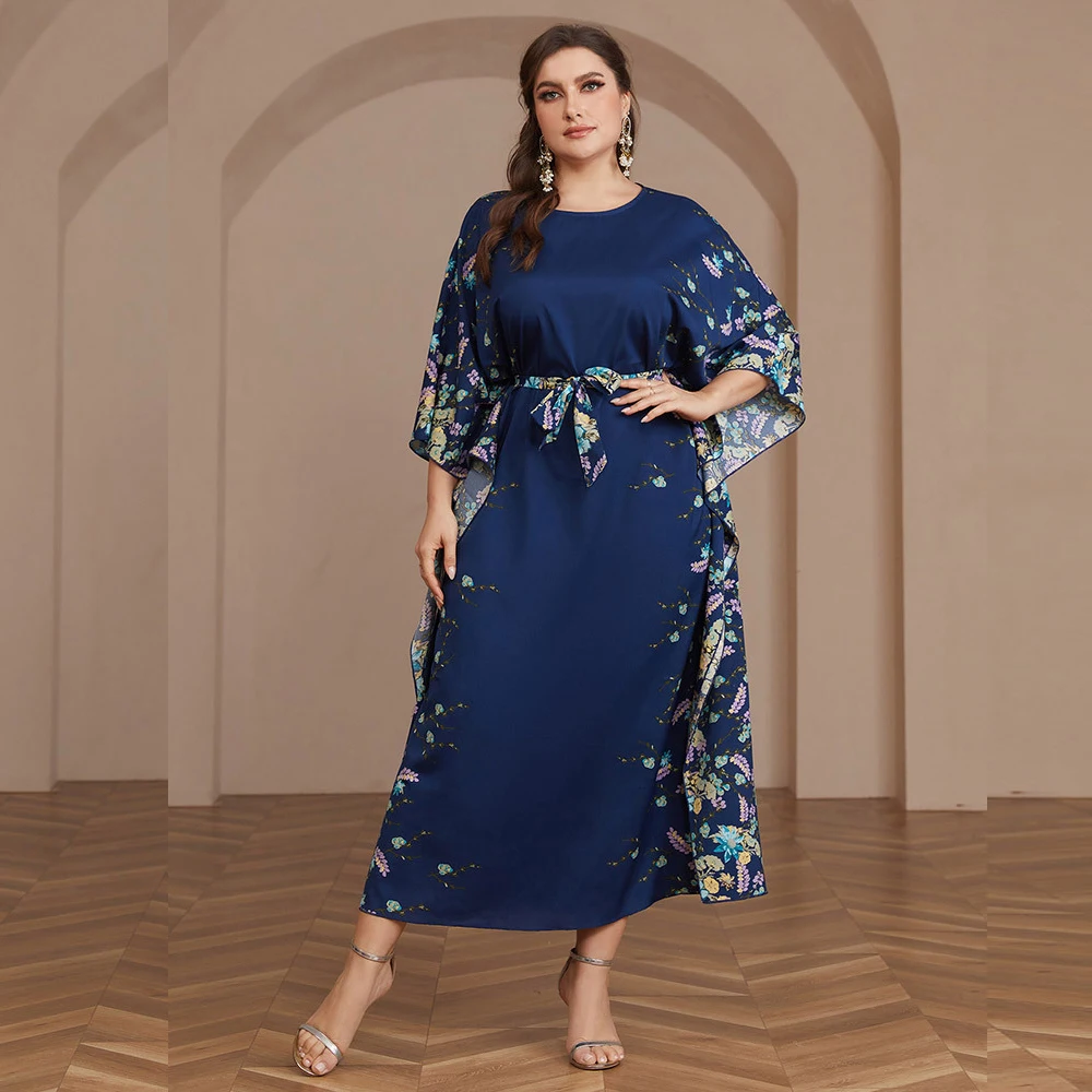 

Middle East Women Muslim Print Plus Size Maxi Dress Kaftan Turkey Dubai Abaya Saudi Arabic Robe Party Gown Eid Djellaba Jalabiya