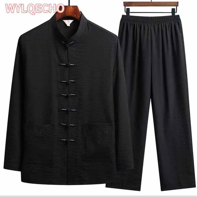 

Chinese Traditional Clothing Set Man Fall Linen Buckle Kung Fu Shirt Oriental Retro Top Pants Tai Chi Breathable Uniforms Hanfu