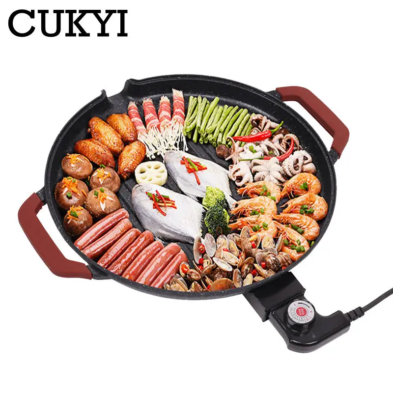 

CUKYI Household 36cm Large Diameter Electric Grill Smokeless Washable Medicinal Stone Non-stick Baking Pan Barbecue Machine 220V